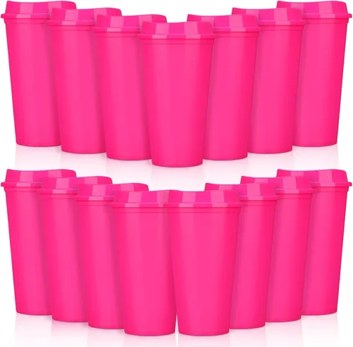 Vista 8 de Domensi Paquete de 15 tazas de café reutilizables con tapas, vasos de viaje desechables de 16 onzas, vasos de plástico a granel para llevar, vasos