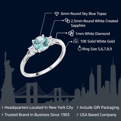 Vista 27 de Gem Stone King Anillo de compromiso de 3 piedras preciosas redondas de oro blanco de 10 quilates con piedra natal de 0.236 in con piedra natal
