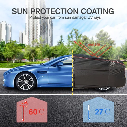 Vista 6 de Funda impermeable para automóvil para todo tipo de clima, 6 capas exteriores completas con cremallera de algodón, bolsillo de espejo. Funda