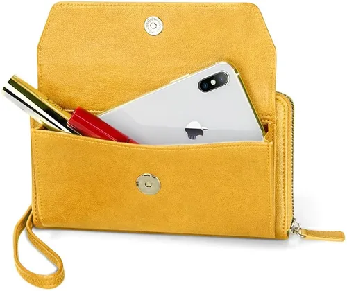 Vista 6 de nuoku Cartera RFID para mujer, bolso cruzado con cremallera alrededor de 2 correas
