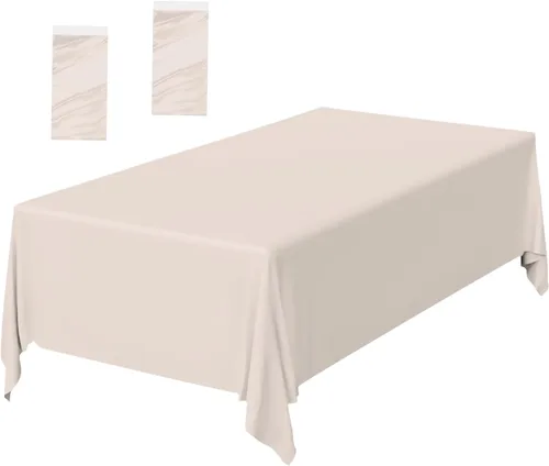 Vista 40 de Paquete de 2 Manteles de Plástico Beige Desechables Cubiertas de Mesa Mantel Rectangular Beige para Fiesta Baby Shower Boda Cumpleaños Mantel