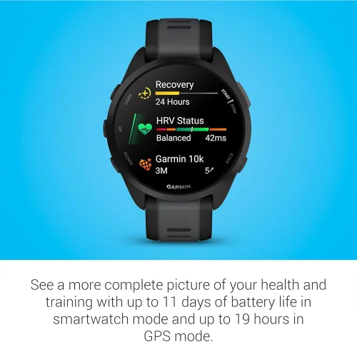 Vista 4 de Garmin 010-02863-20 Forerunner 165 Reloj Deportivo Inteligente, Negro + Gris Pizarra Modelo de Socio Oficial de EE.UU. Paquete con Protector