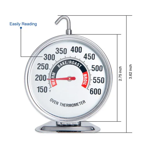 Vista 3 de Extra grande termómetro de horno de 3" con dial de fácil lectura Medidor de temperatura preciso de 150-600°F para cocina, horneado, parrilla