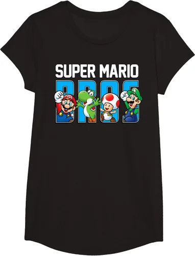 Vista 5 de Super Mario Bros Characters Letter Fill Graphic T-Shirt Camiseta, Negro