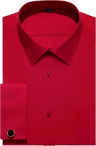 Vista 11 de J.VER Camisas de vestir con puños franceses para hombre, ajuste regular Verde militar