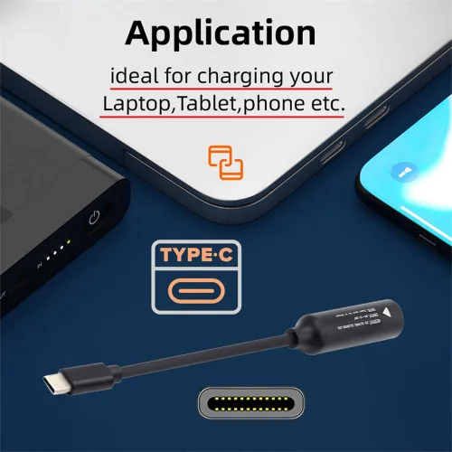 Vista 3 de DC Jack 0.098x0.028 in Entrada a USB-C Tipo-C Cable de carga de enchufe de alimentación para teléfono portátil PD9V 5V 20V