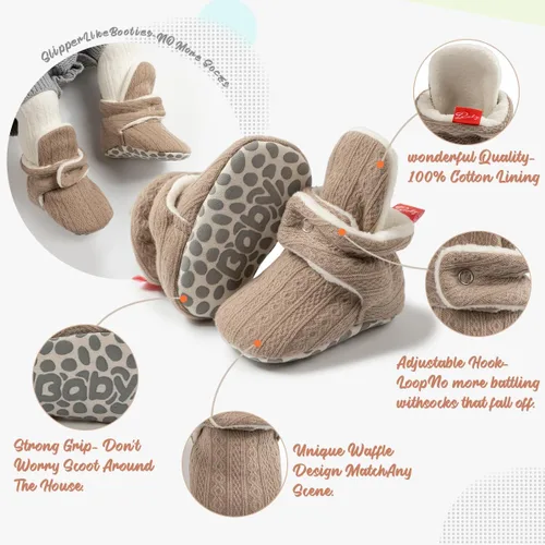Vista 115 de Botines de forro polar para bebés, niños y niñas, pantuflas antideslizantes con agarre suave, zapatos de calcetín para recién nacidos, cuna