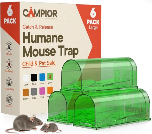 Vista 12 de Black Humane - Trampa para ratones, paquete de 6, trampas para ratones vivos para atrapar y liberar para interiores y exteriores, segura