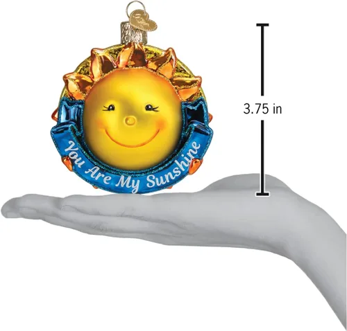 Vista 4 de Old World Christmas You are My Sunshine - Adorno de cristal soplado para árbol de Navidad, decoración navideña hecha a mano, colección de refranes
