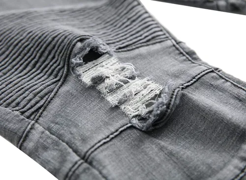 Vista 6 de QIMYUM Jeans ajustados para hombre, jeans ajustados rasgados para hombre, jeans de motociclista, elásticos, pantalones de mezclilla de Moto Cargo