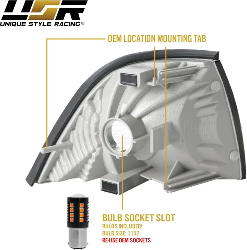 Vista 7 de USR 92-99 Serie 3 E36 - Luz de esquina transparente de 2 puertas, con 2 bombillas LED CANBUS ámbar mejoradas, 2 piezas de lámpara de señal de giro