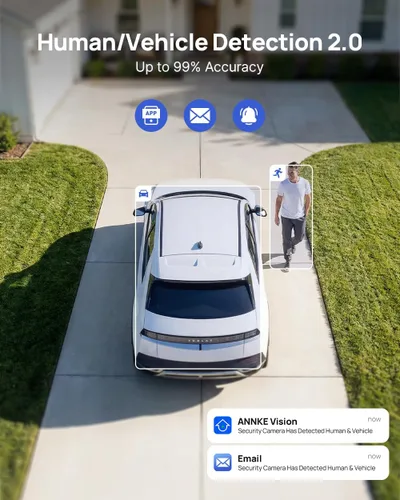 Vista 3 de ANNKE Cámara de seguridad C800 4K 8MP PoE con foco de visión nocturna a color, detección de vehículos y humanos AI, grabación 24/7 con audio, IP67