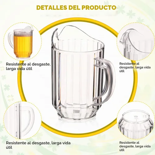 Vista 3 de Rtteri - Paquete de 16 jarras de plástico transparente de 32 onzas a granel, mini jarras de bebidas con asa y boquilla para agua, cerveza, limonada