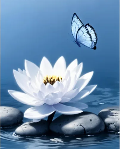 Vista 11 de Lwlaboc Lienzo Zen Impresiones de arte de pared de loto azul marino, flores de loto blanco y mariposa, decoración de pared para meditación