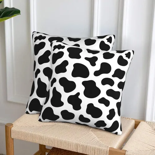 Vista 4 de Juego de 2 fundas de almohada con estampado de vaca de 18 x 18 pulgadas, color blanco y negro, fundas de cojín suaves para exteriores, para sofá