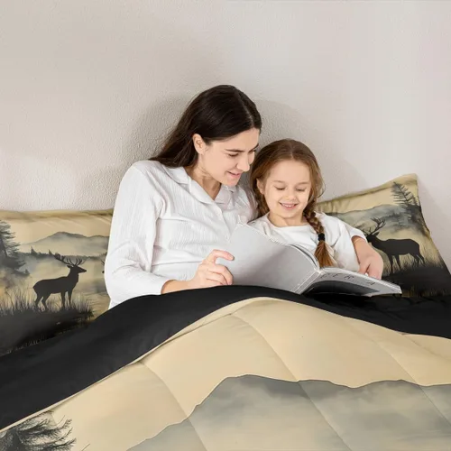 Vista 6 de Erosebridal Juego de edredón rústico de ciervos para niños, adolescentes y adultos, juego de ropa de cama tamaño individual con temática de caza