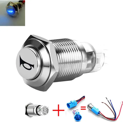 Vista 3 de Interruptor de botón momentáneo de bocina de coche, 12 V, 0.630 in, LED, interruptor de reinicio de encendido/apagado, interruptor de bocina