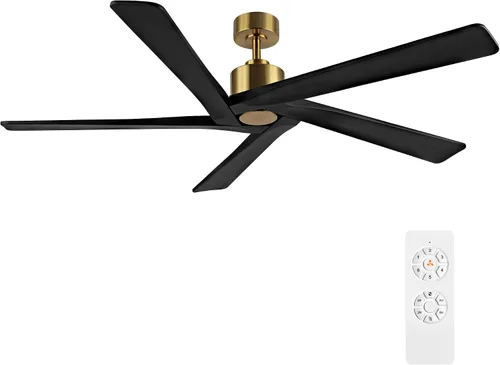 Vista 20 de WINGBO - Ventilador de techo DC de 48" sin luz - 5 aspas de madera maciza talladas, motor DC reversible de 6 velocidades, ventilador de techo sin