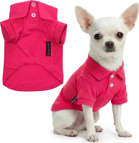 Vista 16 de Camisas Polo Parisian Pet - Camisa de Algodón Transpirable para Perros - Azul Sólido, Ropa de Verano con Capucha - Cuello con Botón para Perros