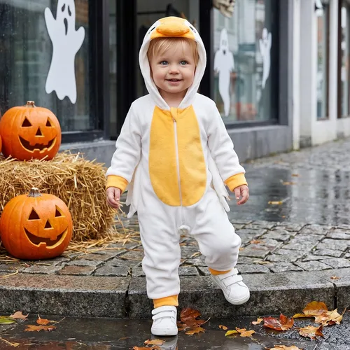 Vista 6 de Mameluco con capucha para bebé recién nacido, disfraz de ganso de Halloween Disfraz de ganso amarillo con capucha