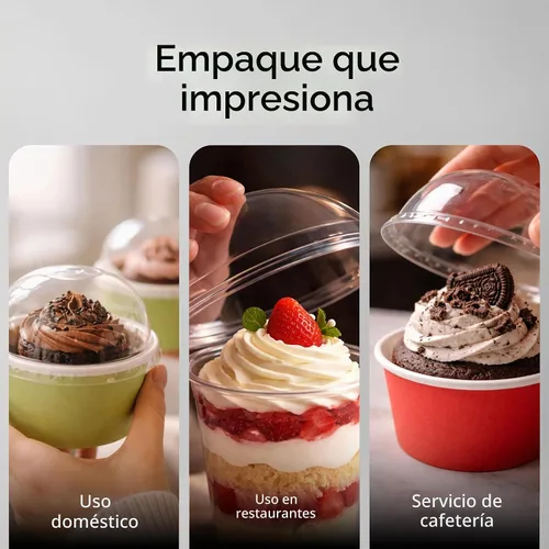 Vista 6 de Solo tapas: tapas en forma de cúpula, 50 tapas de plástico transparente para tazas de Coppetta To Go de 3 onzas - Las tazas se venden por separado