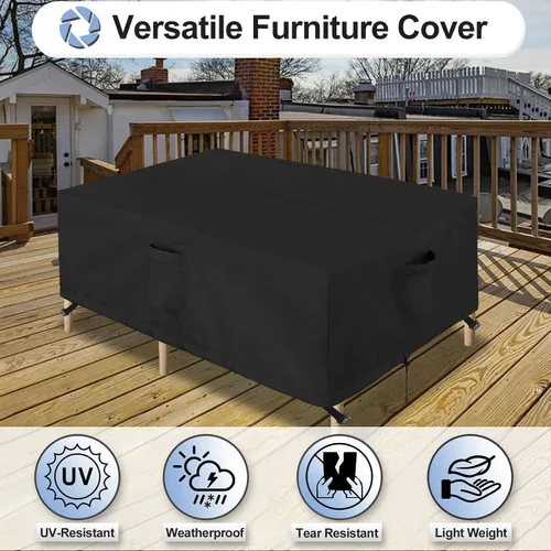 Vista 4 de OutdoorLines Juego de fundas impermeables para muebles de mesa de patio al aire libre, funda rectangular para sofá exterior, resistente a la Negro