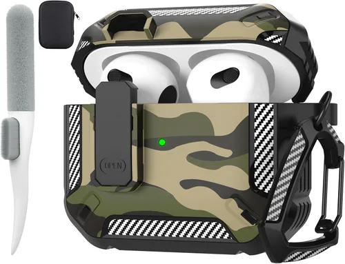 Vista 24 de Maxjoy Funda para AirPods Pro 3 2025, MagSafe compatible con bloqueo automático, funda protectora a prueba de golpes con soporte para teléfono