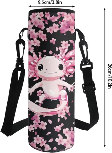 Vista 5 de Axolotl - Bolsas escolares para niños con estampado de flor de cerezo rosa con lonchera aislada, bolsa para lápices, soporte para botella de agua