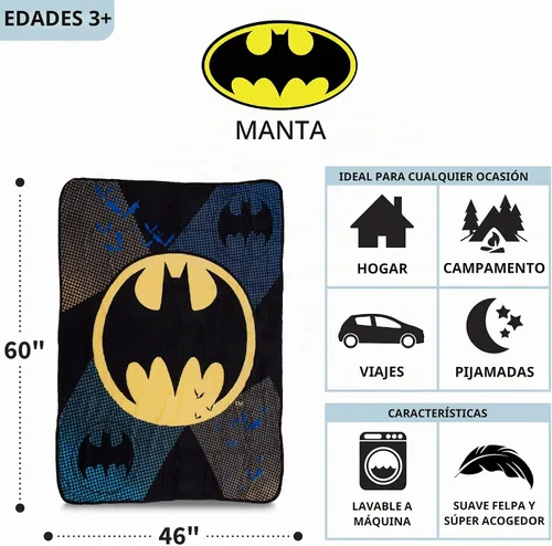 Vista 3 de Franco Ropa de cama para niños, manta súper suave de micro raschel, 46 x 60 pulgadas, Batman