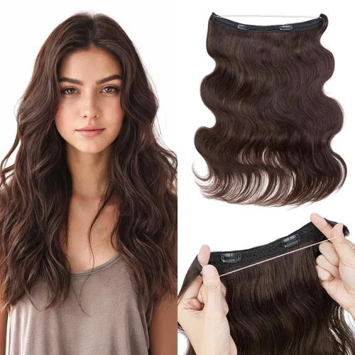 Vista 13 de MY-LADY - Extensiones de cabello humano real, extensiones de cabello humano real, 12 pulgadas, color marrón oscuro, extensiones de cabello largo