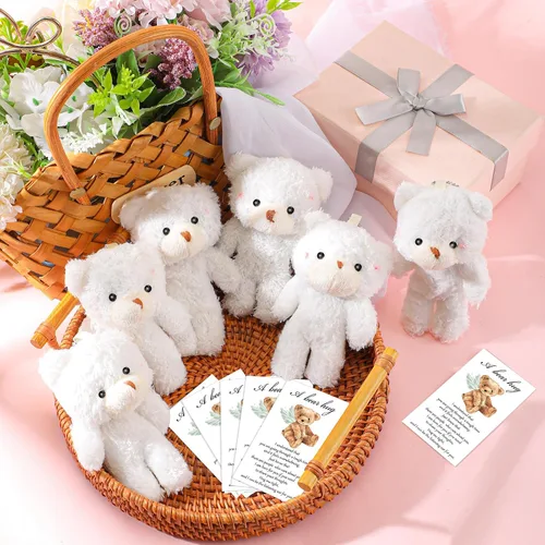 Vista 5 de Juego de 20 mini osos de peluche de ángel de bolsillo, regalo de condolencias para estudiantes, regalo inspirador de oso, tarjeta de condolencias