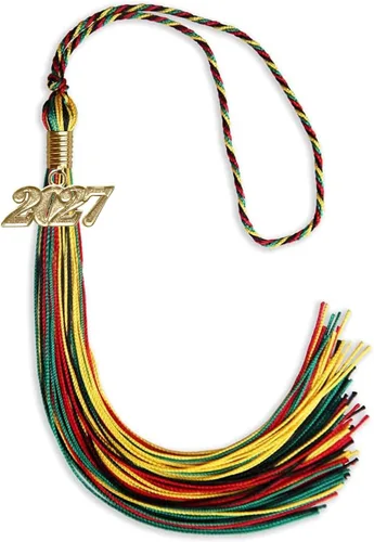 Vista 121 de Endea Graduation Borla mixta de triple color con gota de fecha dorada (negro/dorado/blanco, 2021)