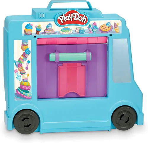 Vista 4 de Play-Doh Kitchen Creations Juguete Camión de Helados Playset para Niños, 20 Accesorios de Cocina de Juguete, 5 Colores, Juguetes Preescolares