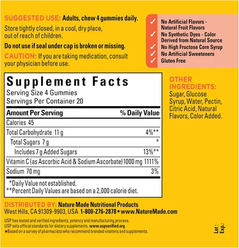 Vista 8 de Nature Made Dosis máxima fuerza Vitamina C 1000 mg por porción, gomitas de apoyo inmunológico de vitamina C para adultos, 80 gomitas para apoyo