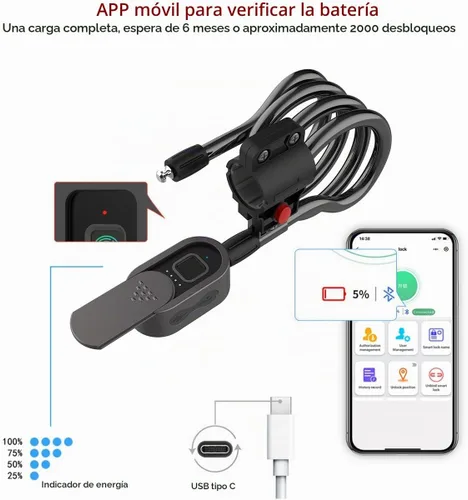 Vista 5 de eLinkSmart - Cerradura de bicicleta de huellas dactilares, bloqueo de cable