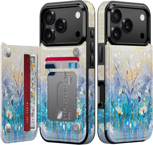 Vista 345 de LETO para iPhone 15 Pro Funda tipo cartera - Tapa tipo folio con patada - Diseños de moda - Tarjetero - Funda protectora para mujeres y niñas - 6.1