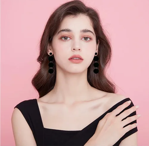 Vista 4 de Aretes colgantes redondos de neón de los años 80, aretes colgantes de disco circular de acrílico para mujer Negro