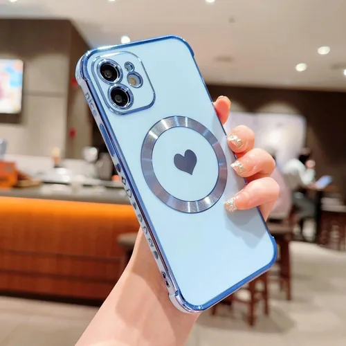 Vista 13 de DEFBSC Compatible con iPhone 12, funda de corazón con borde galvanizado, protección completa de la cámara, esquinas reforzadas elevadas, cubierta