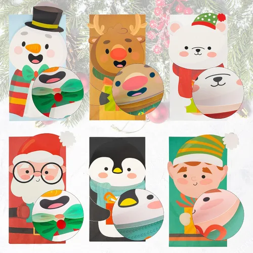 Vista 2 de Uptotop - Paquete de 24 bolsas navideñas 2D con 6 diseños diferentes con temáticas festivas para guardar dulces y regalos