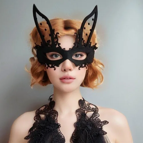 Vista 3 de Máscaras de conejo para mujer, máscaras de conejo, máscaras de media cara para cosplay, Halloween, Navidad, carnaval, accesorios de accesorios