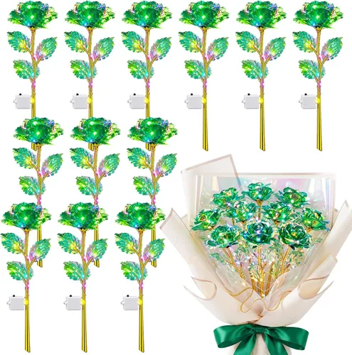 Vista 14 de Lyrow - 6 flores artificiales de cristal de galaxia LED, color negro