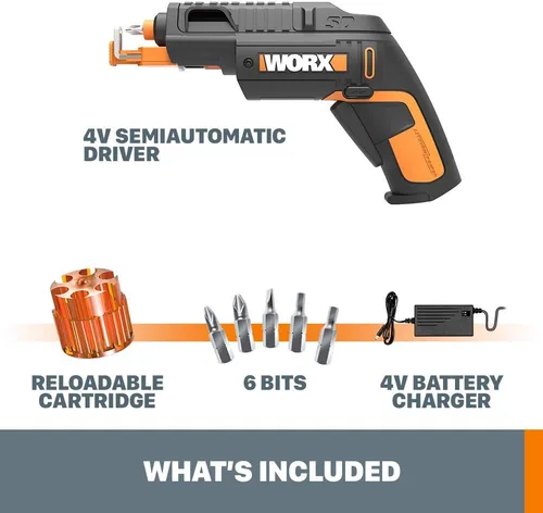 Vista 6 de Worx WX255L - Destornillador eléctrico de 4 V, juego de destornilladores eléctricos inalámbricos recargables con 6 brocas, soporte para tornillos