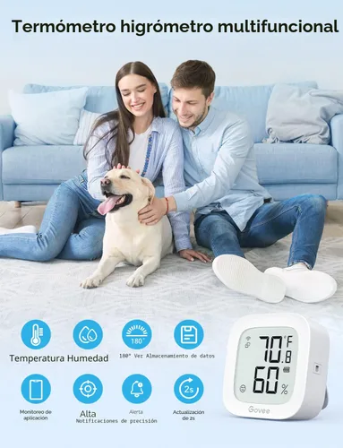 Vista 6 de Govee Termómetro WiFi, higrómetro H5103, sensor de humedad y temperatura Bluetooth para interiores con pantalla de tinta electrónica, alerta