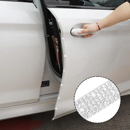 Vista 4 de TOMALL Bling Protector de Puerta de Coche con Parachoques de Cristal Antiarañazos, Tira de Cristales Adhesiva para Protector de Parachoques de Blanco