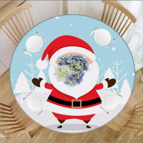 Vista 14 de Mantel redondo de Navidad, impermeable y borrable con borde elástico, jamón de cerdo asado servido con papas horneadas, se adapta a mesa redonda