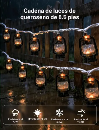 Vista 3 de Guirnalda de luces de queroseno de 8.5 pies, 10 bombillas LED Luz de queroseno