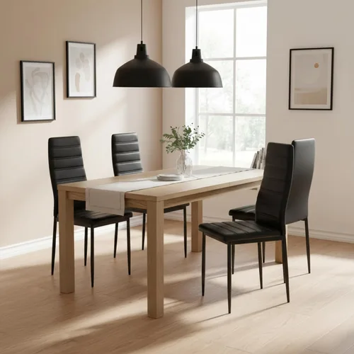 Vista 6 de Juego de 4 sillas de comedor, ergonómicas con respaldo alto, tapizadas, de piel sintética, para cocina en el hogar, marco de acero metálico, ahorro