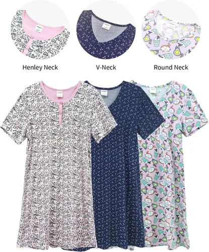 Vista 2 de Paquete de 3 camisones para mujer, de manga corta, suave, para dormir, estampado