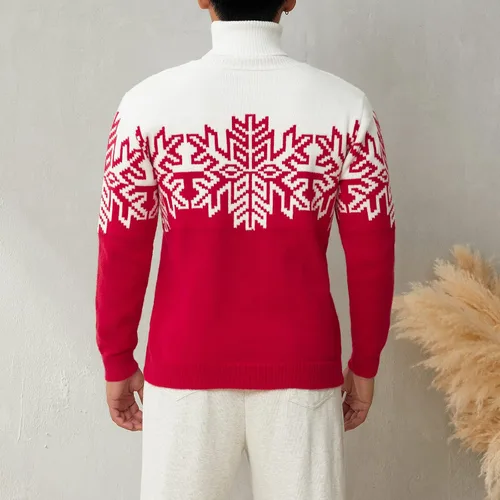 Vista 5 de Suéter feo de Navidad a juego para la familia, con cuello alto, copos de nieve, suéter de punto para adultos y niños