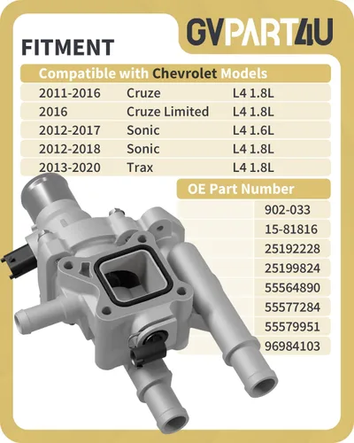 Vista 2 de Conjunto de carcasa de termostato apto para Chevy 2011-2020, OEM